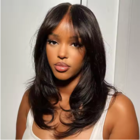 Wholesale Pre Cut  Lace Wavy Layer Cut Glueless Wig With Curtain Bangs Human Hair Wig For Black Women (Option: Body Wave-16Inches)