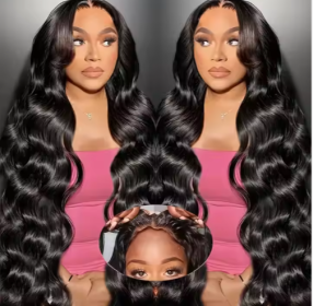 Ready To Go   HD Lace Front Wigs Glueless Put-on Go Body Wave Wig Pre-Plucked Blend Human Hair Transparent Lace Color (Option: Black-28Inches)