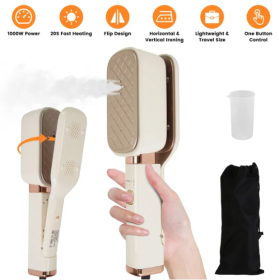 3 In 1 Travel Steamer For Clothes, 1000W Handheld Garment Steamer With 180 Rotating Head - Flat Iron, Hanging & Clip Steamer, Dry Wet Ironing, 20 (Color: Beige)
