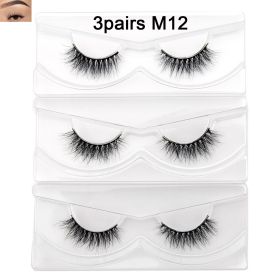 Visofree Mink Eyelashes 3D Mink Lashes Thick HandMade Full Strip Lashes Cruelty Free Mink Lashes False Eyelashes Makeup M56 (Color: 3pairs M12 no box)