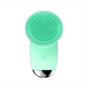 CONESN Electric Facial Cleansing Brush,Silicone Facial Cleansing Brush, Electric Silicone Face Brush, Sonic Facial Cleansing Brush For Makeup Rem (Color: Green, material: ABS+Silicone)