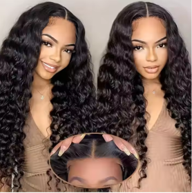 Glueless Wigs 70 Human Hair Pre Plucked Pre Cut 200 Density Transparent HD Lace Frontal Wigs  Loose Deep Wave Wigs (Option: Black-32Inches)